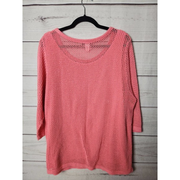 Fashion Bug Womens Mesh Open Knit Sweater Long‎ Sleeve Coral Pink Size 22 - Picture 2 of 6
